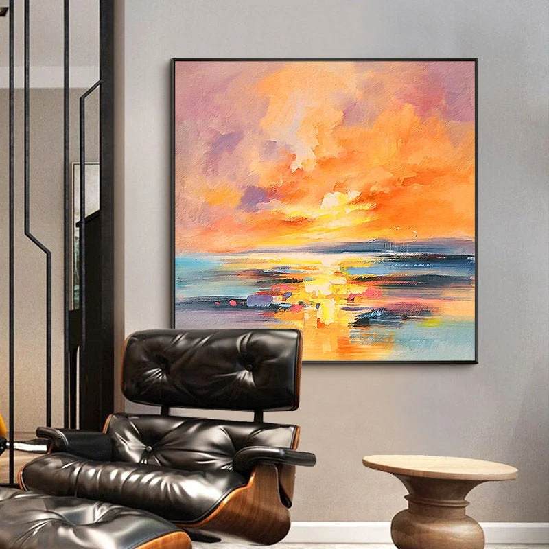 Pink Hand-Painted Sea oversized art for salon and spa